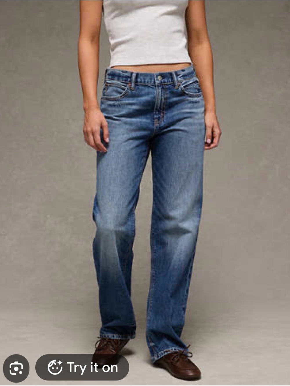 American Eagle AE Ex-Boyfriend Strigid Medium Wash Blue Mid Rise Jeans 0